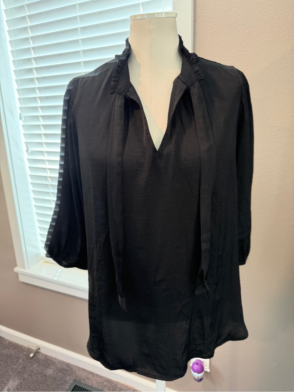 Black Tie-Neck Women's Blouse